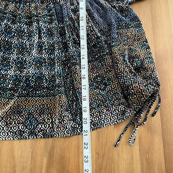 Zara Trafaluc Top Blouse Size Med Geometric Patterned Keyhole Tie Sides Boho - Picture 12 of 12